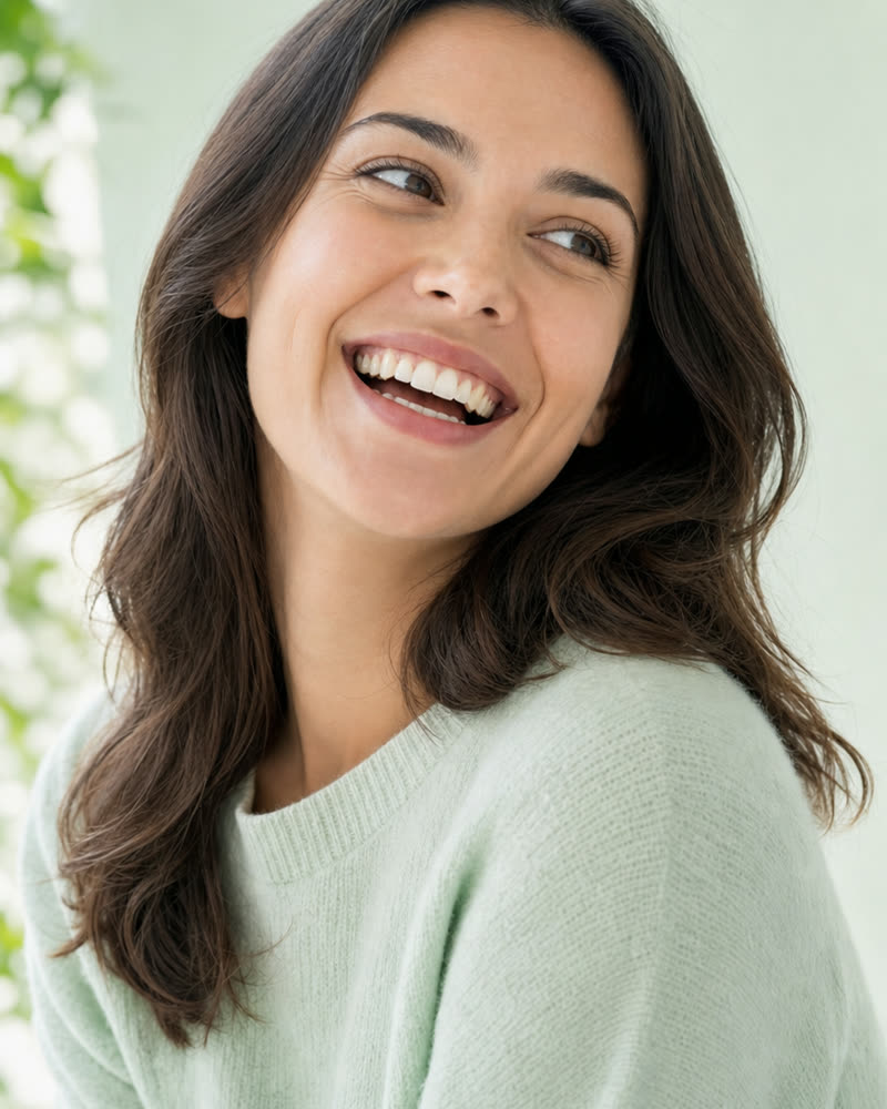 Una paciente sonriendo con dientes sanos